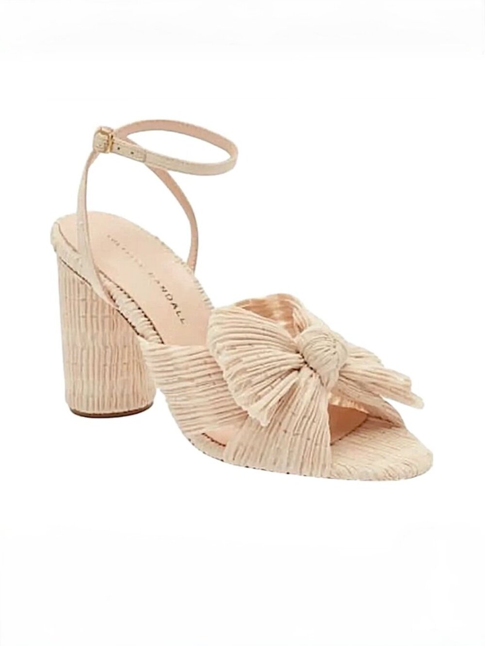 Loeffler Randall Camellia Pleated Crinkled Bow Knot Sandals Heels Open Toe Cream